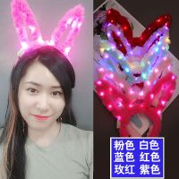 新款发光头饰夜市玩具羽毛兔耳朵发箍女猫发卡带灯发光玩具地摊批 新款毛绒兔-混搭 5个