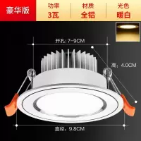 led筒灯三色嵌入式开孔7.5/8公分变色天花灯洞灯桶灯孔灯客厅3W5W 豪华白银2.5寸暖白3W