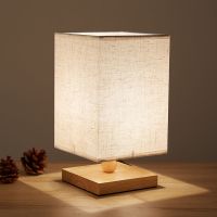 新中式ins风复古简约创意方形木小夜灯日式卧室温馨床头装饰台灯 亚麻色--LED光源 按钮开关-3W-LED