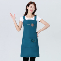 围裙家用厨房女时尚防水防油可爱日系工作服男韩版裙子式围腰冬季 湖蓝色(刺绣图案)