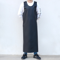 耐磨防水防油皮革围裙马甲PU工作服洗碗水产成人加长加厚石材围腰 黑色 加长135皮革马甲
