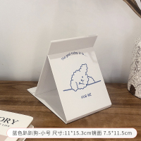 ins风少女心小镜子大号台式化妆镜折叠可爱便携宿舍桌面可立学生 浅蓝色 蓝色趴趴狗-小号