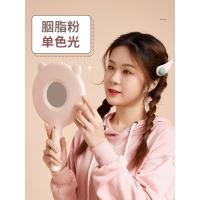 手持化妆镜子台式led带灯充电发光桌面小型便携收纳可爱梳妆放大 胭脂粉-单色光-可手持-反面5倍镜-手机支架-底座收纳