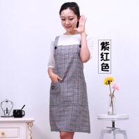 围裙家用厨房彩棉亲肤透气夏季舒适男女式格时尚韩版80后袖套围腰 紫红色
