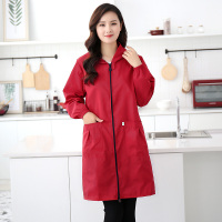 护衣罩衣大人女春秋工作服时尚家用厨房防水防油长袖围裙薄款夏季 枣红 加长款XL