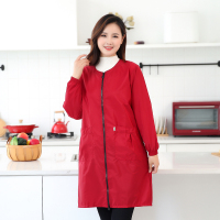 护衣防水罩衣大人女上衣时尚工作服长款家用厨房防油围裙长袖冬季 枣红圆领 加长款XL