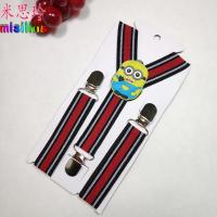 米思玲卡通背带绳小孩背带裤夹可调节弹力吊带学生腰带儿童背带夹 条纹红小黄人