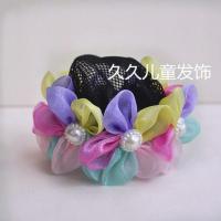 儿童发网发圈绳小女孩头花发饰头饰品女童拉丁舞蹈表演出盘发网兜 B款彩色(没有抽绳)