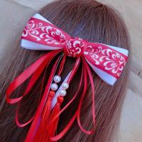 小女孩可爱发夹蝴蝶结小公主古风超仙配饰头花 青花瓷红色一个