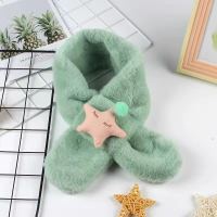 2020新款儿童围巾秋冬季毛绒保暖卡通仿兔毛宝宝男童女童可爱围脖 22*绿色底毛小星星