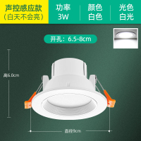 LED人体感应筒灯智能雷达感应嵌入式天花灯过道楼梯走廊走道射灯 特惠3W白光【声音控制】带光控 ★开孔6.5-8cm