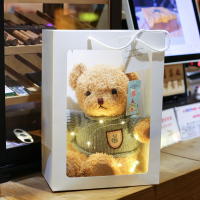 送闺蜜生日泰迪熊玩偶女孩学生党礼盒装可爱小熊520情人节礼物 30cm毛衣米黄+礼袋+串灯