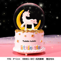 梦幻彩虹独角兽水晶球带雪花音乐盒八音盒送儿童女孩生日毕业礼物 月亮(音乐+彩灯+手摇飘雪)