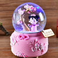 自动飘雪水晶球音乐盒八音盒雪花儿童送闺蜜生日礼物女生女孩公主 玫红色