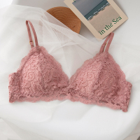 法式内衣女薄款夏季无钢圈聚拢小胸平胸罩蕾丝性感少女三角杯文胸 豆沙色 S码推荐70/32ABC