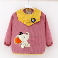 宝宝罩衣防水防脏冬季长袖男女孩反穿护衣婴儿吃饭围兜儿童围裙 [小象]深粉 90[建议0-1岁]