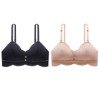 乳胶内衣女薄款大胸显小法式三角杯超薄bra内裤一套无钢圈文胸罩 黑色单件+肤色单件 32/70A[舒适薄款]