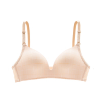 少女内衣薄款无钢圈学生高中小胸聚拢无痕套装三角杯文胸罩慕姿婷 肤色(格子款) 32/70(AB通杯)