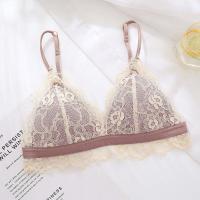 内衣女无钢圈夏季薄款法式三角杯聚拢小胸罩夏天大胸显小文胸bra 香槟色单件 S(适合70ABC)