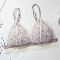 无钢圈内衣女超薄款性感三角杯文胸套装聚拢小胸罩夏季天法式bra 香槟色-单件 S(适合70AB)