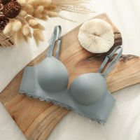 无痕内衣女小胸聚拢加厚少女文胸无钢圈上托防下垂一片式胸罩套装 蓝色【单文胸】 70/32A