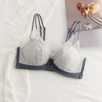 少女内衣小胸聚拢显大无钢圈胸罩收副乳上托加厚日系蕾丝文胸套装 银色【单文胸】 70/32A
