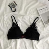 2021新款薄款法式三角杯内衣女蕾丝小胸胸罩性感无钢圈文胸套装秋 黑色内衣单件 32/70AB通杯