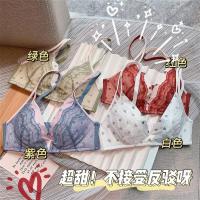 少女内衣薄款收副乳康后无钢圈爱心桃性感聚拢上托蕾丝文胸罩套装 紫色单件 32/70AB
