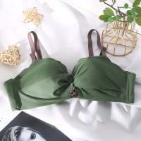 内衣女夏小胸聚拢调整型无钢圈性感少女文胸罩套装薄款上托防下垂 青苔单件 32/70A[舒适无钢圈]
