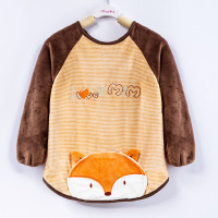 宝宝吃饭围兜秋冬反穿罩衣儿童男女水晶灯芯绒围裙小孩防脏画画 水晶绒咖啡狐狸头 80(80/L70-80建议0-1岁)