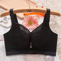大码文胸薄款侧收副乳透气调整型全罩杯防下垂胖mm女大胸显小内衣 黑色 100b