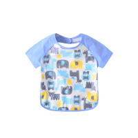 儿童罩衣宝宝防水吃饭围兜男女童夏季幼儿园画画衣喂饭饭兜反穿衣 浅蓝色—熊大象(有饭兜) 80(80 建议身高70-80c