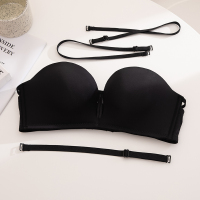 无肩带内衣女防滑裹胸无钢圈文胸小胸加厚聚拢收副乳防下垂胸罩夏 黑色 32/70AB