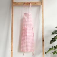 夏天薄款家用围裙轻薄透气超薄防水防油女厨房韩版时尚夏季小清新 粉色格子预售