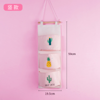 收纳挂袋墙挂式宿舍神器墙上挂墙手机袋子床头门后置物架小布袋 仙人掌挂袋三兜-粉色(送挂钩) 中号