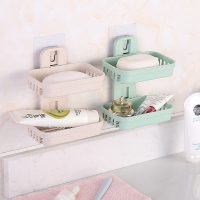 肥皂盒吸盘壁挂式肥皂架免打孔皂盒架家用创意沥水便携吸盘香皂盒 米色+绿色