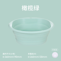 可折叠家用洗脸盆大号小号便携式旅行婴儿洗衣服盆子塑料加厚耐用 26cm橄榄绿+挂钩