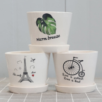 埃菲尔铁塔陶瓷花盆发财树多肉仙人球芦荟白色陶瓷小花盆带托盘