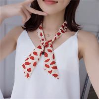 小丝巾女细窄小长条领巾仿真丝飘带丝带装饰绑包包缠包带发带绑发 90*5cm 花瓣米红