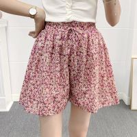 [内带防走光安全裤]2019夏松紧日系阔腿裤雪纺裙裤宽松短裤女夏 玫红小碎花 S