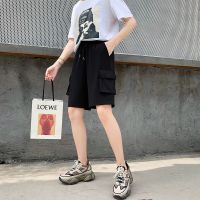 ins工装裤女学生韩版宽松五分裤2021夏季新款高腰百搭休闲短裤男 黑色[无字母] [常规大口袋] S 75-90斤