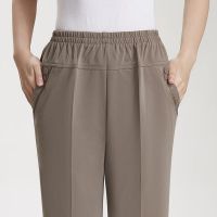 中老年女裤高腰松紧妈妈裤夏季薄款休闲裤弹力直筒裤长裤妈妈装女 咖色 XL [建议100-110斤]