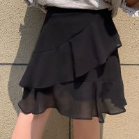 2021夏韩版松紧高腰带安全裤a字百褶短裙雪纺半身裙大码跳舞裙女 黑色[自带安全裤] S 70-85斤