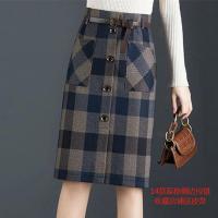 春夏格子半身裙女2021年新款高腰小个子气质a字一步包臀裙子 蓝格加厚送皮带 侧边拉链 14#款 S 85-94斤