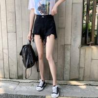 小雏菊牛仔短裤女2021夏季新款日韩高腰显瘦显高阔腿绣花热裤潮 158款黑色 25 一尺八建议70-85斤