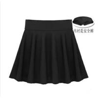 夏季新款短裙女松紧韩版高腰显瘦黑色半身裙女a字裙蓬蓬裙百褶裙 黑色 S[80斤--90斤]