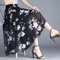 小碎花雪纺半身裙女夏季中长款高腰a字裙大摆裙松紧腰印花仙女裙 小粉朵 M 建议100斤以下