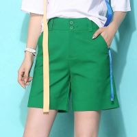 显瘦四分裤子休闲中裤高腰短裤女夏大码新款阔腿裤热裤宽松五分裤 809二扣拉链绿色 S 75-95