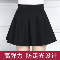 带安全裤 春秋新款松紧腰半身裙女高腰a字裙伞裙短裙蓬蓬裙百褶裙 黑色 S