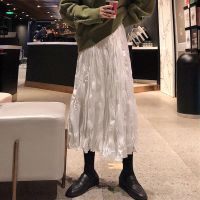 中长款半身裙2020新款春秋夏季百搭松紧高腰白色矮个子a字百褶裙 白色[常规款75CM] S